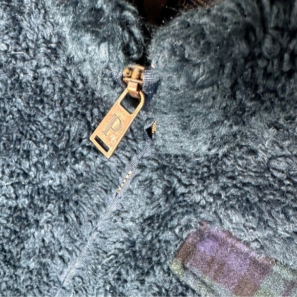 Pendleton Blue Teddy Sherpa Plaid Full Zip Long Sleeves Pockets Jacket Sz Large - Picture 10 of 13
